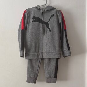 Puma Gray Hoodie Set with Red Stripes